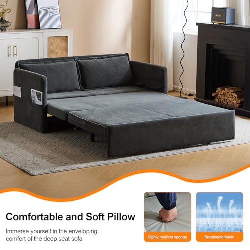 FLEXISPOT XCT4 Convertible Sofa Bed, 3-in-1 Loveseat Sofa Couch with Adjustable Backrest, Pull Out Couch with 2 Pillows & 2 Side Pockets