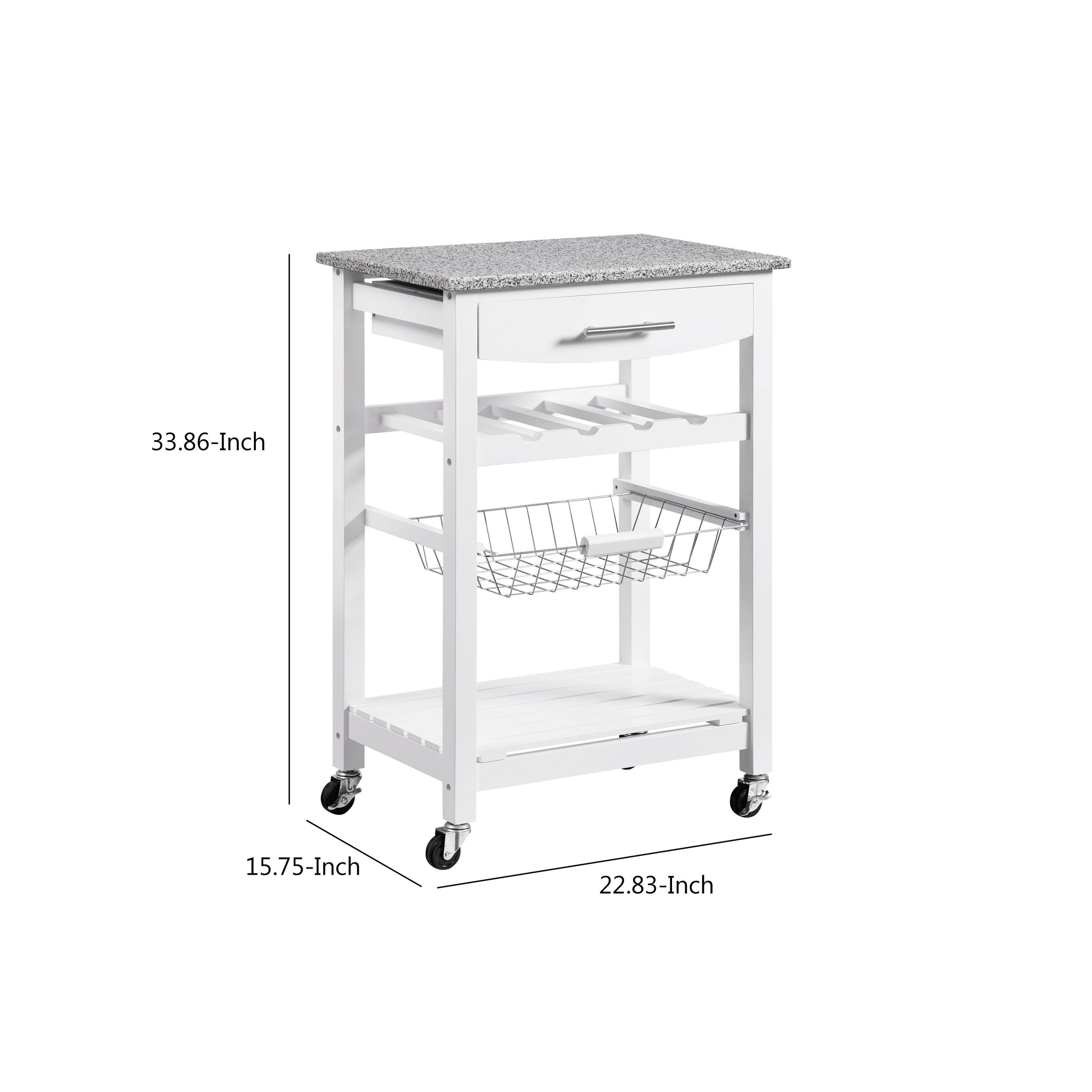 Contemporary Style Kitchen Island with Granite Top and Casters White