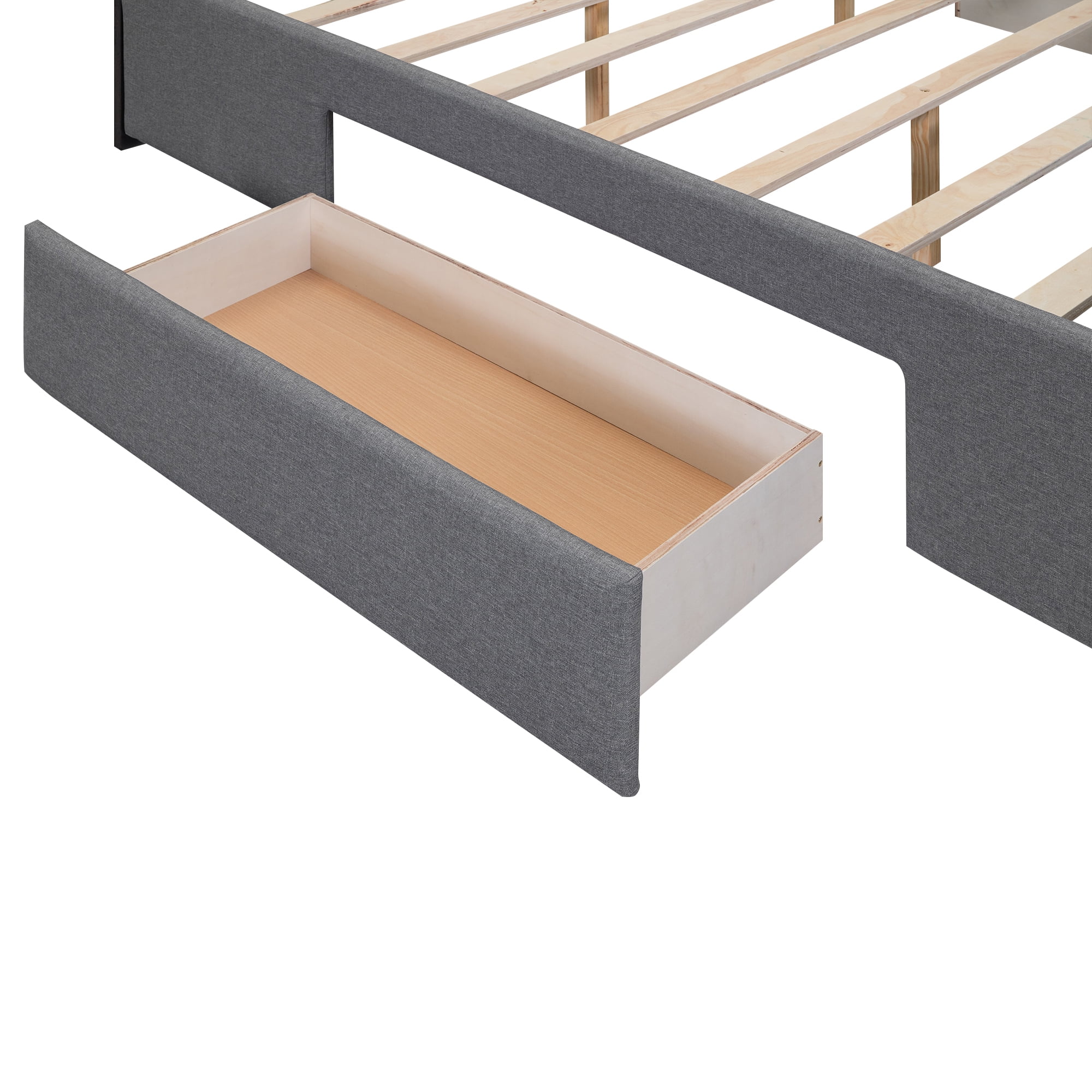 mountright King Size Linen Upholstered Platform Bed with Headboard and 2 Drawers, Platform Bed Frame with Wood Slat Support, No Box Spring Required