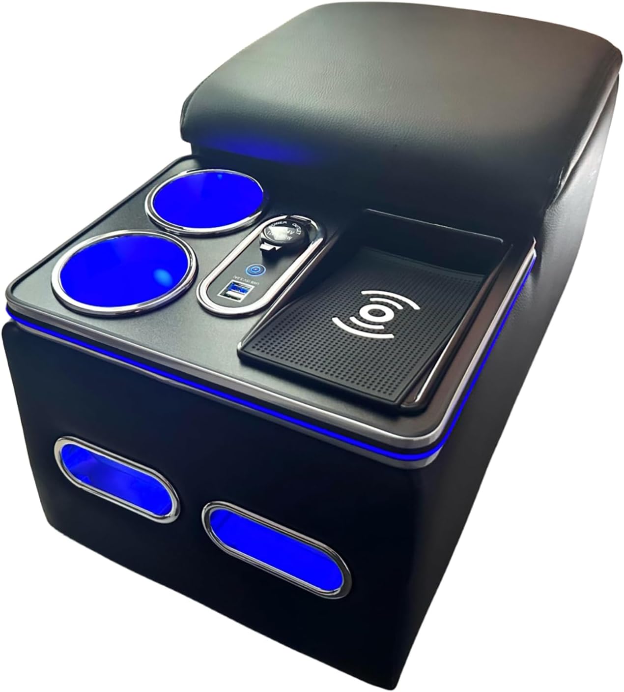 Center Console Armrest Organizer with Wireless Charging Phone Holder & Cup Holders for Car & Minivan & Van Truck Floor Cab Back Bench Seat Storage