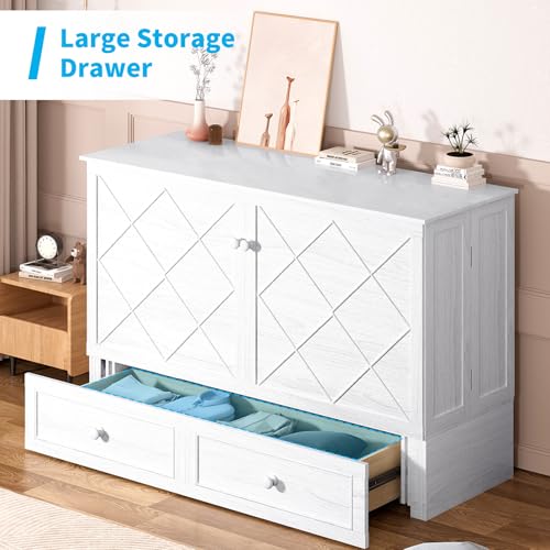 Mjkone Queen Murphy Bed Cabinet with Tri-Folding Mattress