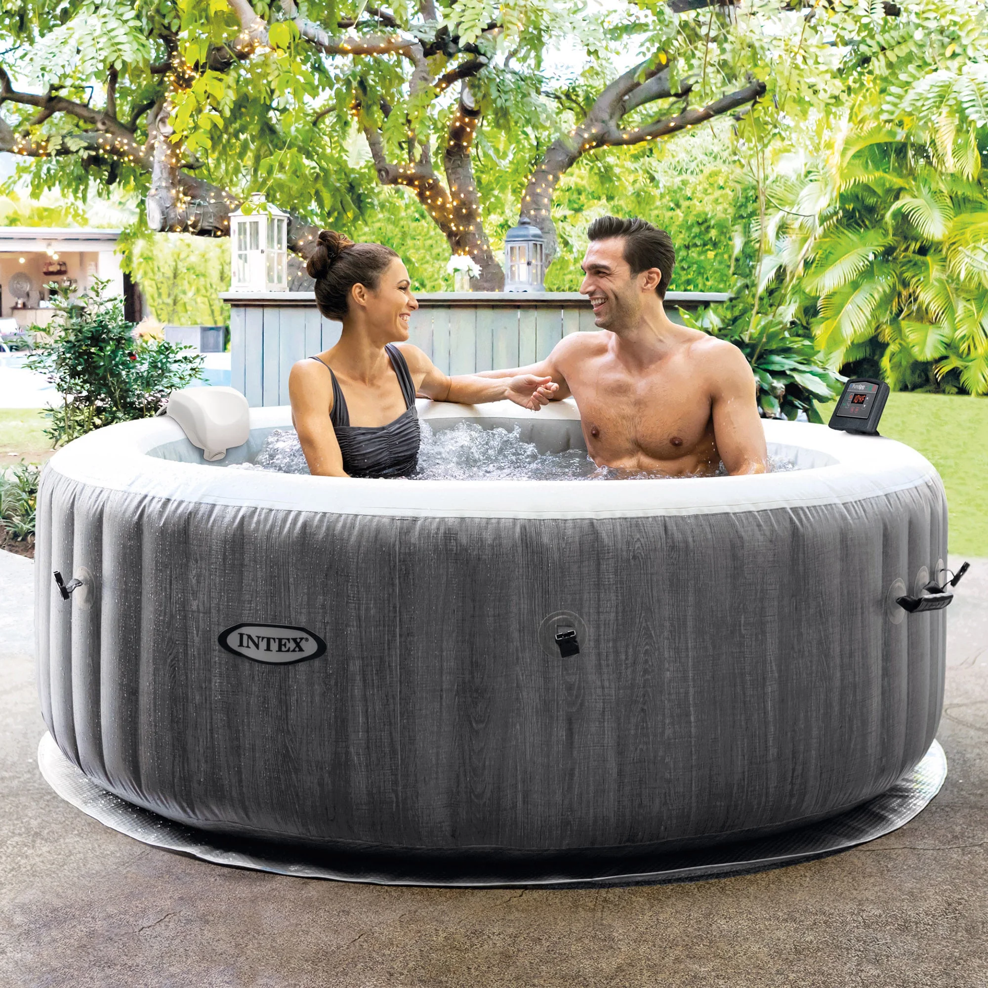 Intex PureSpa Plus 6 Person Inflatable Hot Tub Bubble Jet Spa, 85 x 28, Greywood