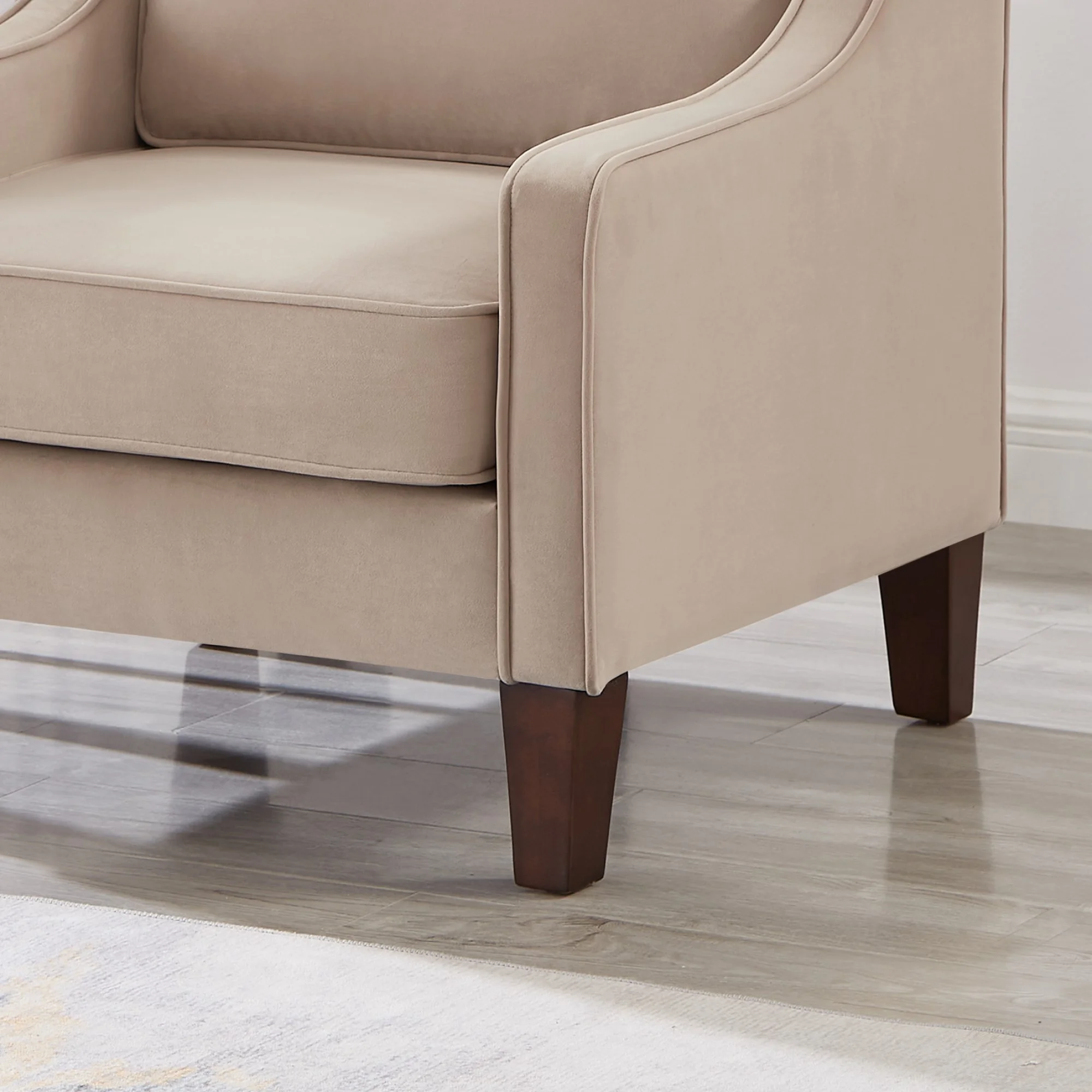 Taupe Modern Armchair, Living Room Single Seat Sofa Chair with Wooden Legs, Upholstered Velvet Accent Chair for Indoor Use