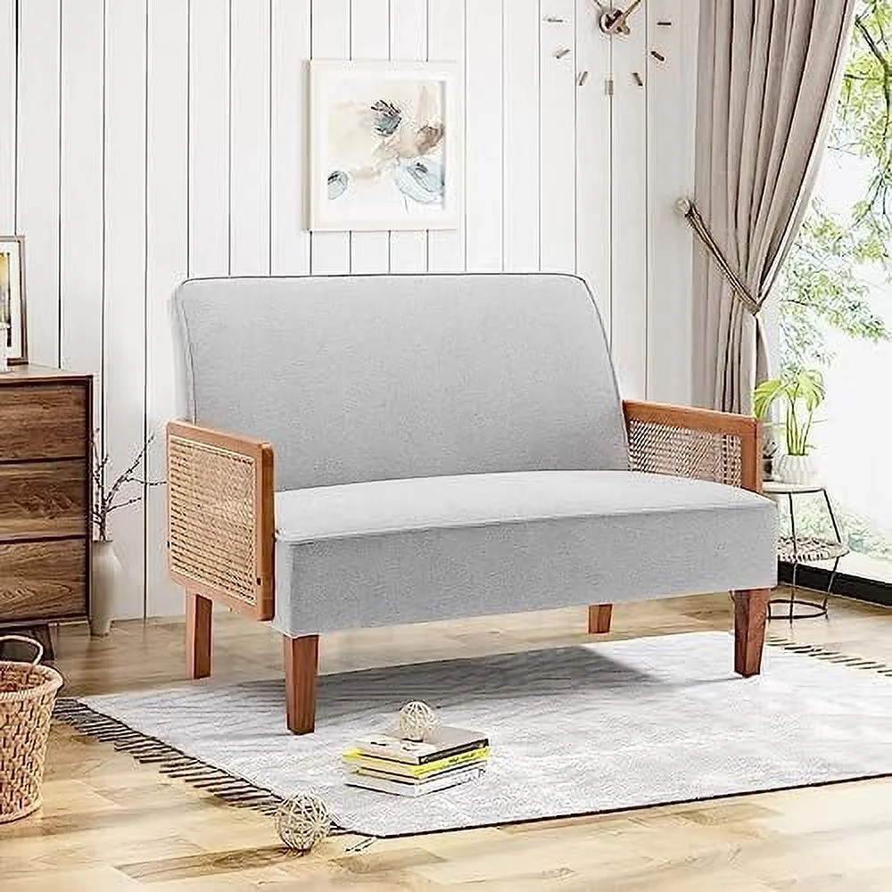 HJZBNONE Small Loveseat Sofa  Upholstered Small Sofa Couch Mini Love seat Sofas for Bedroom Living Room (Light Gray)