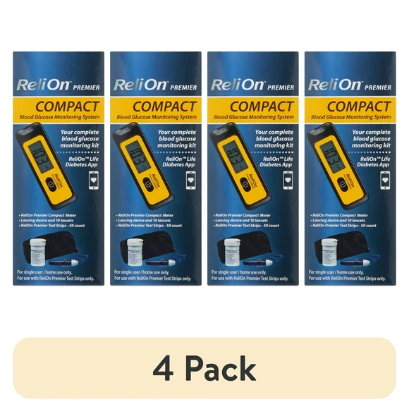 (4 pack) ReliOn Premier COMPACT Blood Glucose Monitoring Kit - Kansas Nuitrition - HNZSDS
