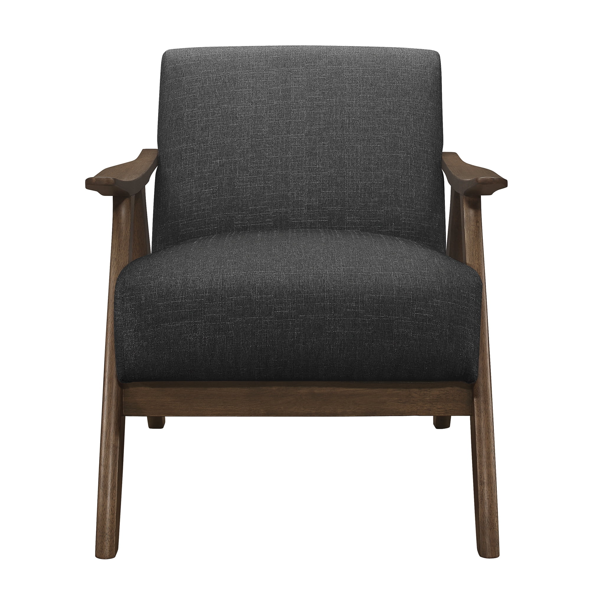 Modern Home Furniture Dark Gray Fabric Upholstered Accent Chair Cushion Back Seat Walnut Finish