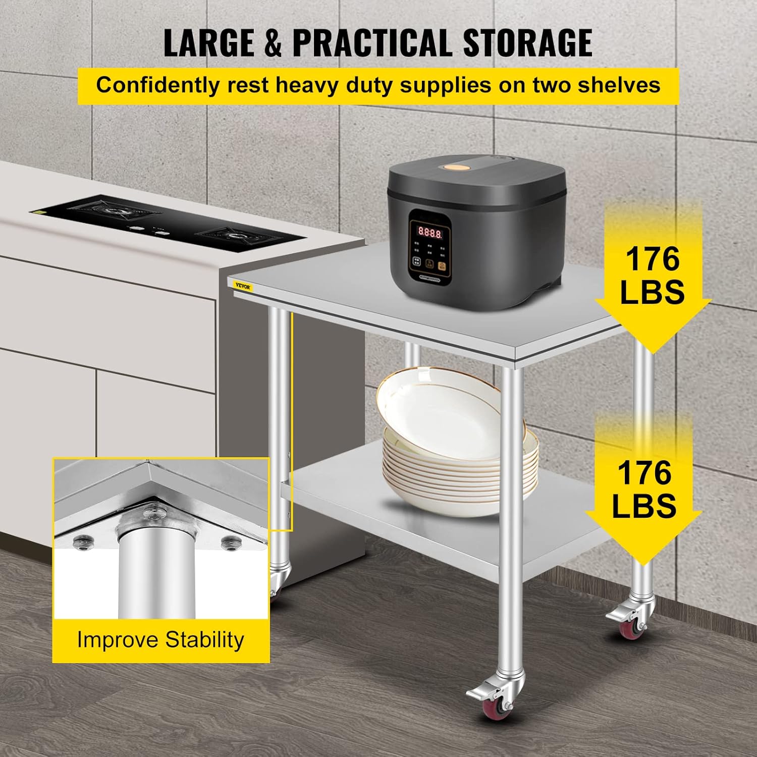 Mophorn Stainless Steel Work Table with Wheels 24 x 30 Prep Table with casters Heavy Duty Work Table for Commercial Kitchen Restaurant Business (24 x