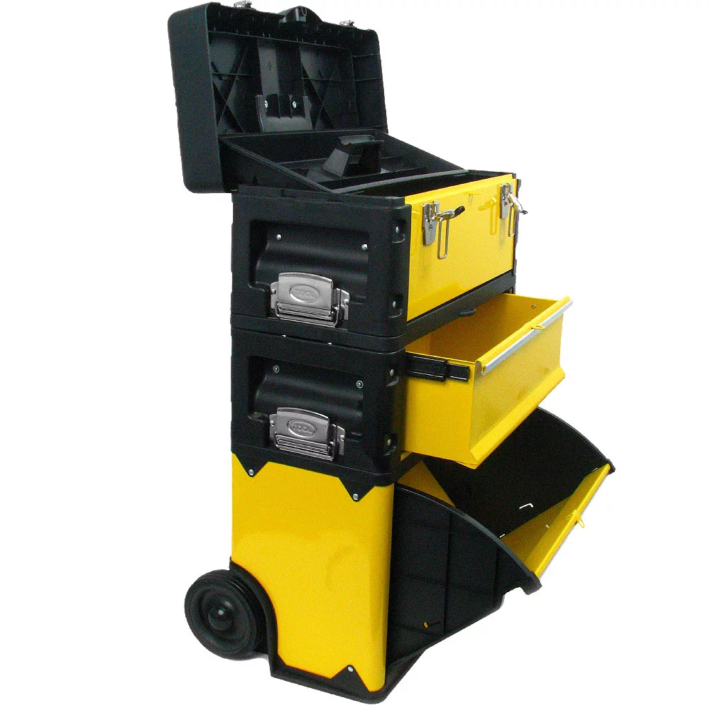 Portable Tool Box with Wheels ? Stackable 3-in-1 Tool Chest ? Foldable Comfort Handle and Tough Latches on the Mobile Tool Box by Stalwart