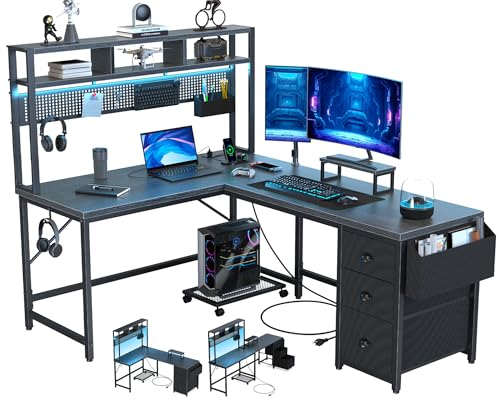DOMICON L Shaped Gaming Desk 94.5" Computer Desk with Pegboard & Shelves & Drawers