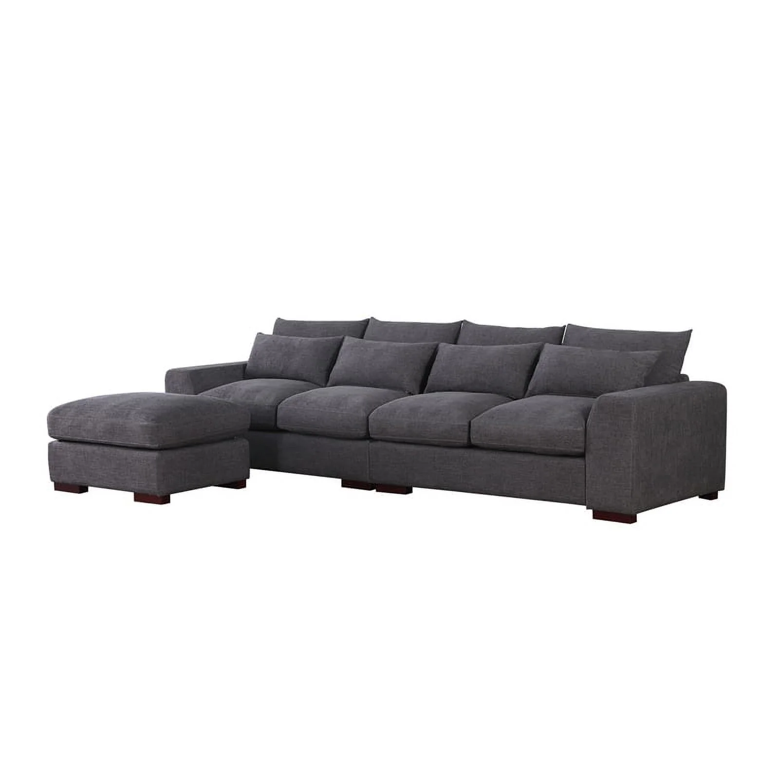 Pemberly Row Square Arm Modular Reversible Sectional Sofa & Ottoman-Dark Gray