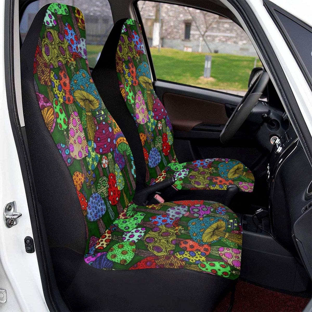 TianHeYue Cartoon Mushroom Art Paintings Car Seat Cover Front Seats Full Set of 2 Vehicle Seat Protector Fit Cars, Sedan, Truck, SUV, Van Pack of 2