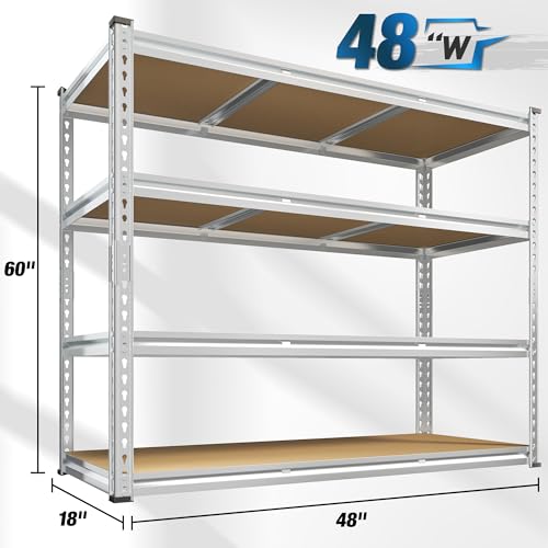 REIBII 48" W Garage Shelving Heavy Duty 3020LBS Storage Shelves 5 Tier Heavy Duty Shelving Adjustable Garage Shelves for Basement, Warehouse