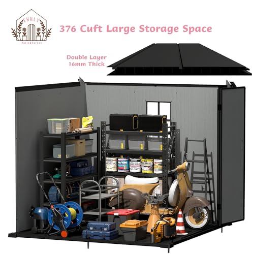 4.4x6 FT Resin Outdoor Storage Shed, 230 Cuft Garden Tool Sheds & Outdoor Storage Plastic Shed with Floor