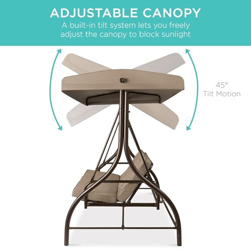 Best Choice Products 3-Seat Outdoor Large Converting Canopy Swing Glider, Patio Hammock Lounge Chair for Porch, Backyard w/Flatbed, Adjustable Shade