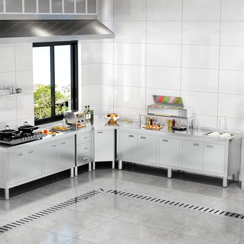 ZZV Freestanding Stainless Steel Sink with Cabinet Heavy Duty Utility Sink Commercial for Kitchen Restaurant Hotel Cafe and Outdoor