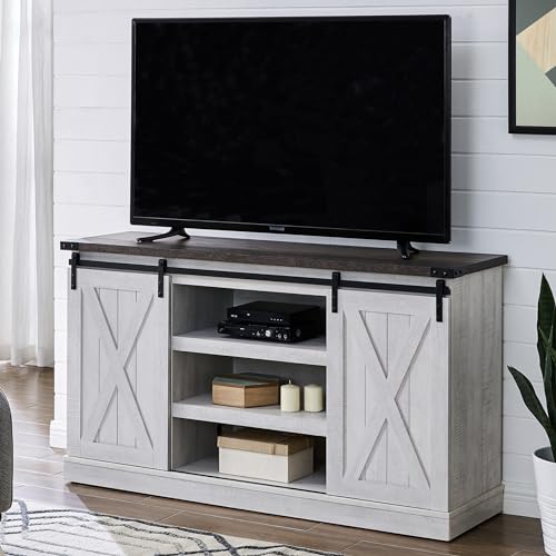 EDYO LIVING Farmhouse TV Stand for 65 Inch TV, Wood TV Stand with Sliding Barn Door, Entertainment Center with Storage Cabinet