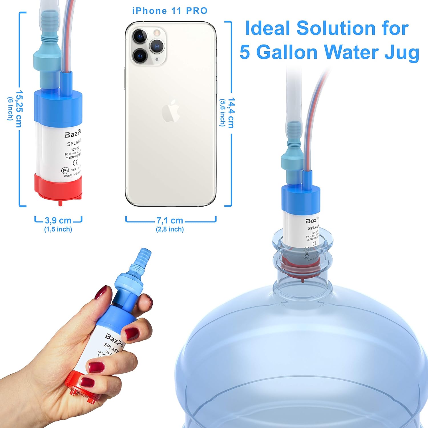 BAZPO 12V Mini Portable Submersible Water Pump | for RV, Camper, Aquarium, Hydroponic, Well, Jug