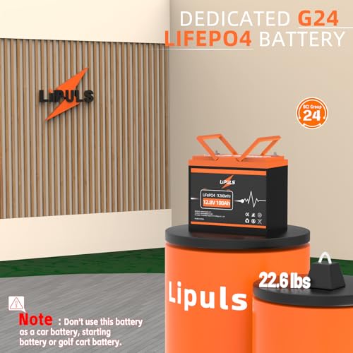 12.8V 100Ah LiFePO4 Battery Lithium Deep Cycle Battery, Group 24 Size Built-in 100A BMS, Max.1280Wh Lithium Iron Phosphate Battery, 10-Year Lifespan