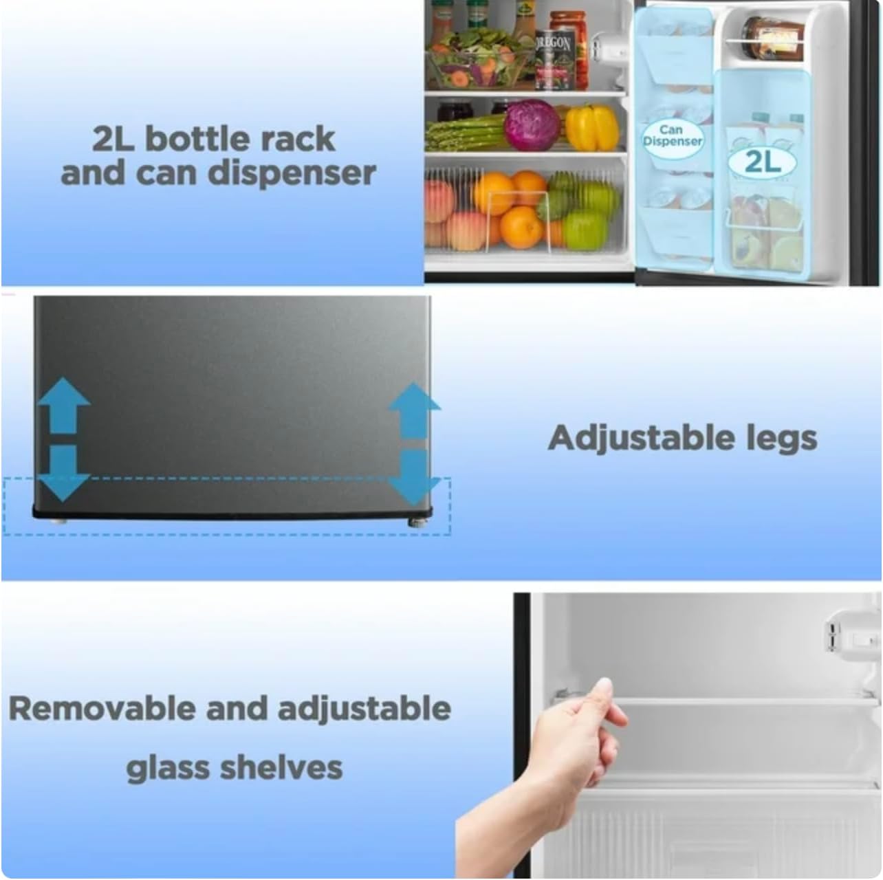 Mini Fridge with Freezer, 3.2 Cu ft, 2 Doors, Stainless Steel, King Arctic