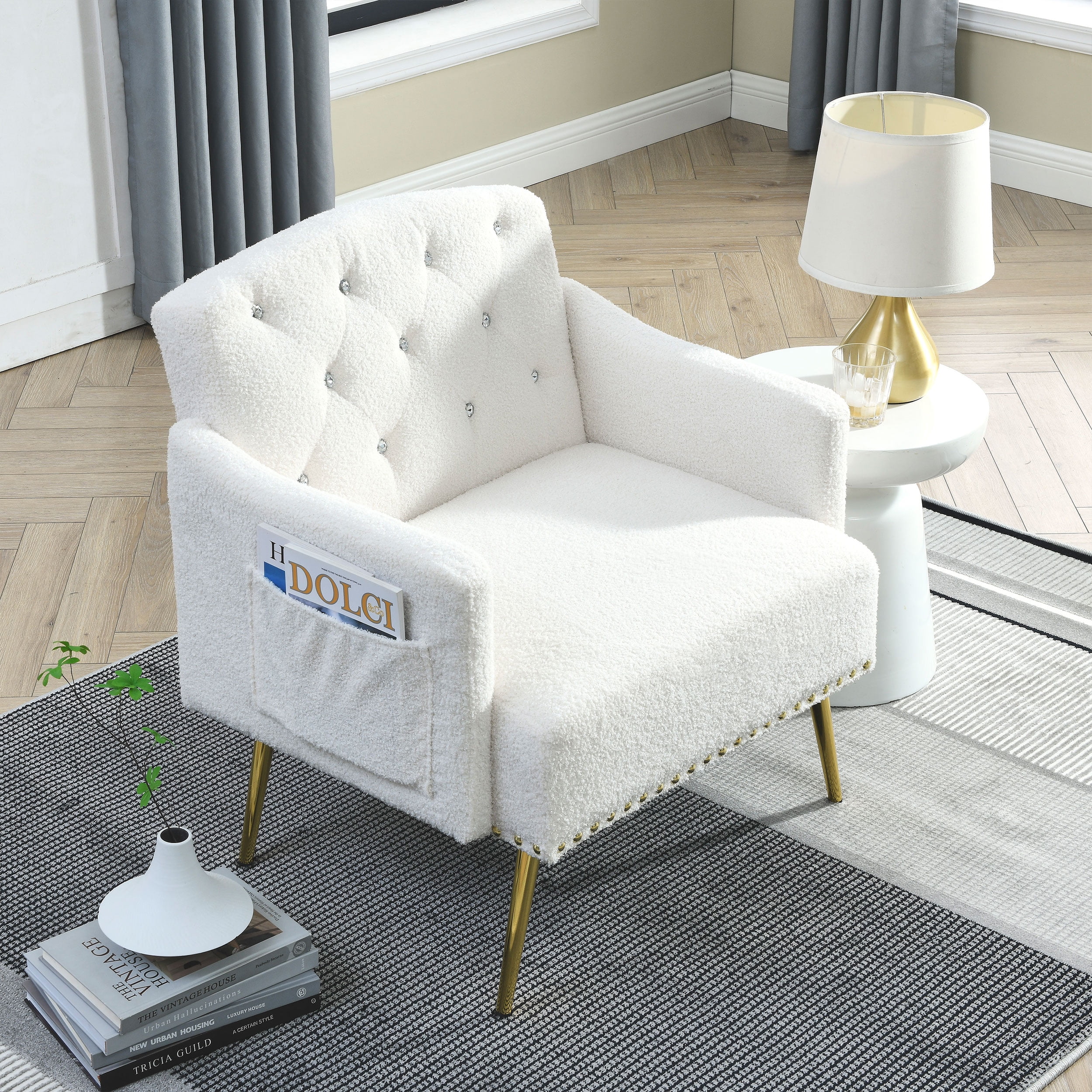 [Video]Welike 30 "W Modern Chesterfield Tufted Upholstered Chair with Deep Buttons, Living Room Chair, Comfortable Armchair, Gold Hardware Legs