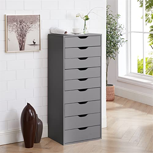 Naomi Home 9 Drawer Chest, Wood Storage Dresser Cabinet without Wheels, Large Craft Storage Organizer Makeup Drawer Unit for Closet, Bedroom