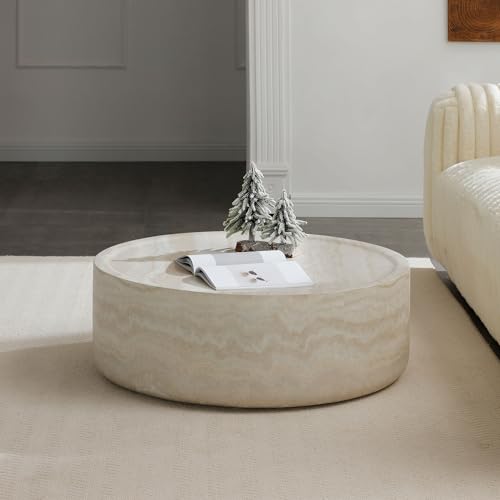 JUSTONE 15.75 ''Round Coffee Table, Accent End Table for Living Room Office Apartment, Modern Minimalist Side Table with Faux Marble Pattern