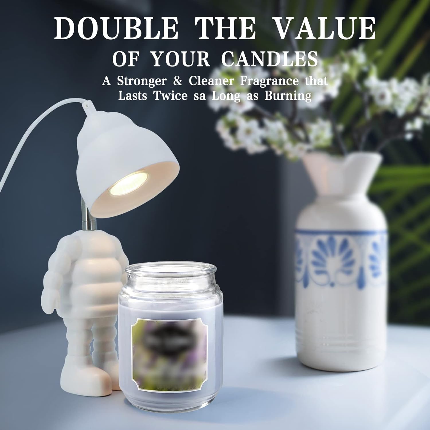 Candle Warmer Table Lamp, No Flame Electric Candle Wax Melting Lamp with 2 Bulbs, Angle Adjustable Top Down Candle Jar Melter for Large Size Yankee