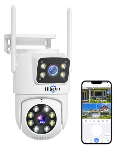 Hiseeu Wireless Security Camera System, 5G/2.4G WiFi, Dual Lens View, Full HD Color Night Vision, Smart Motion Detection, Auto Track,Two-Way Audio