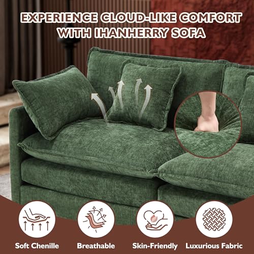 Ihanherry 111.4" U Shaped Modern Cloud Sofa Modular Sectional Couch with 2 Ottoman, 5-Seat Chenille Deep Seat Sofa with Pillow for Living Room