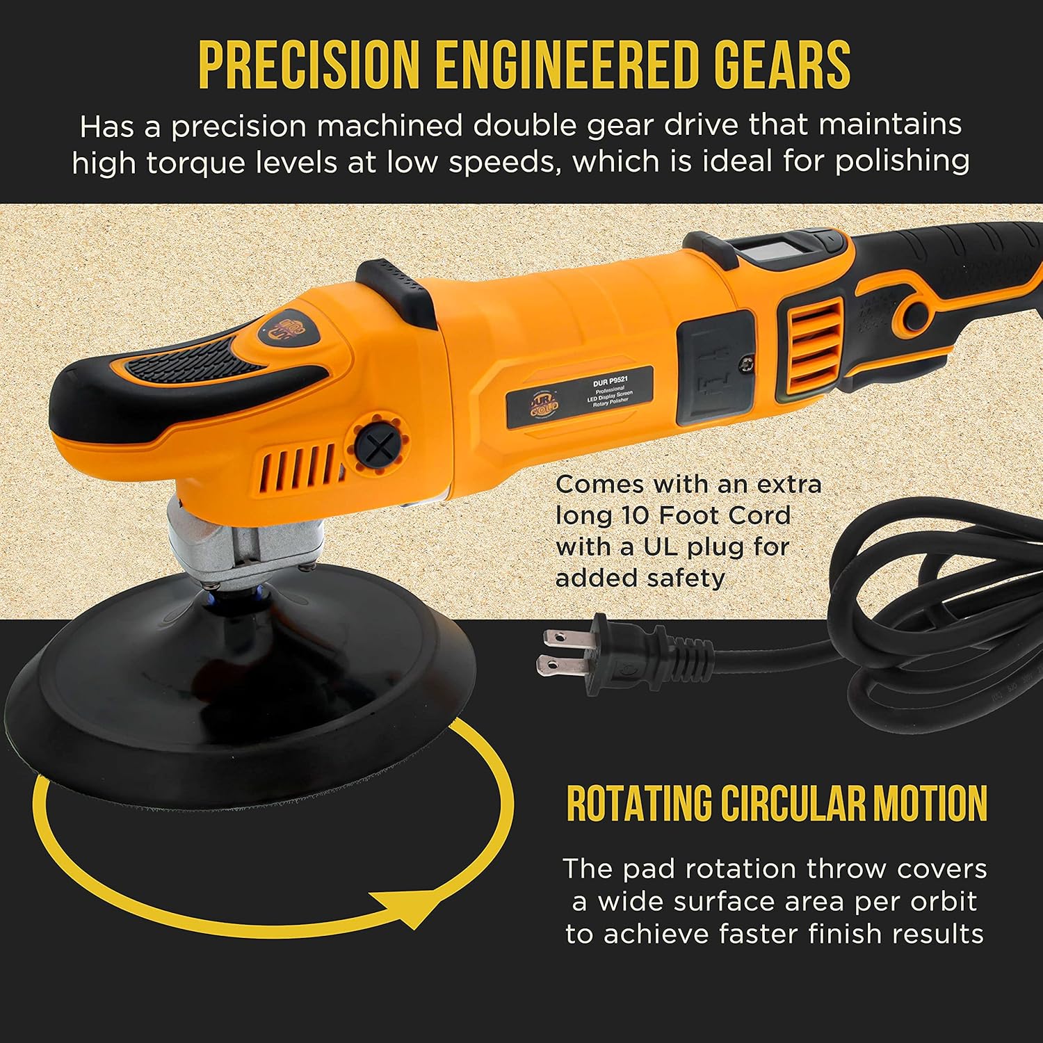 Dura-Gold Professional 7" Rotary Polisher Buffer Sander with Buffing & Polishing 8 Pad Kit, LED Variable Speed RPM Control