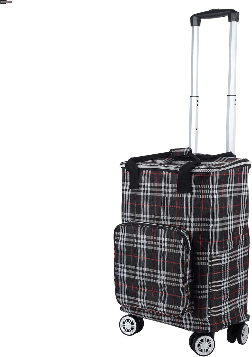 Falytemow Collapsible Utility Cart with Insulation Bag Foldable Reusable Shopping Trolley Bag with Wheels and Telescoping Handle Waterproof Oxford