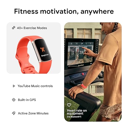 Fitbit Charge 6 Fitness Tracker with Google apps, Heart Rate on Exercise Equipment, 6-Months Premium Membership Included, GPS, Health Tools and More