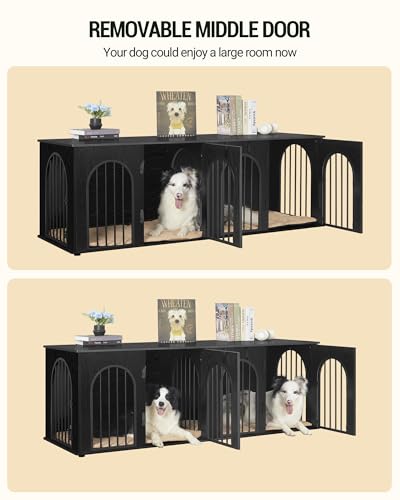 71" Dog Crate Furniture for 2 Dogs, Heavy Duty Indoor Dog Kennel TV Stand, XXL Wooden Dog Cage with Divider for Medium Large Dogs