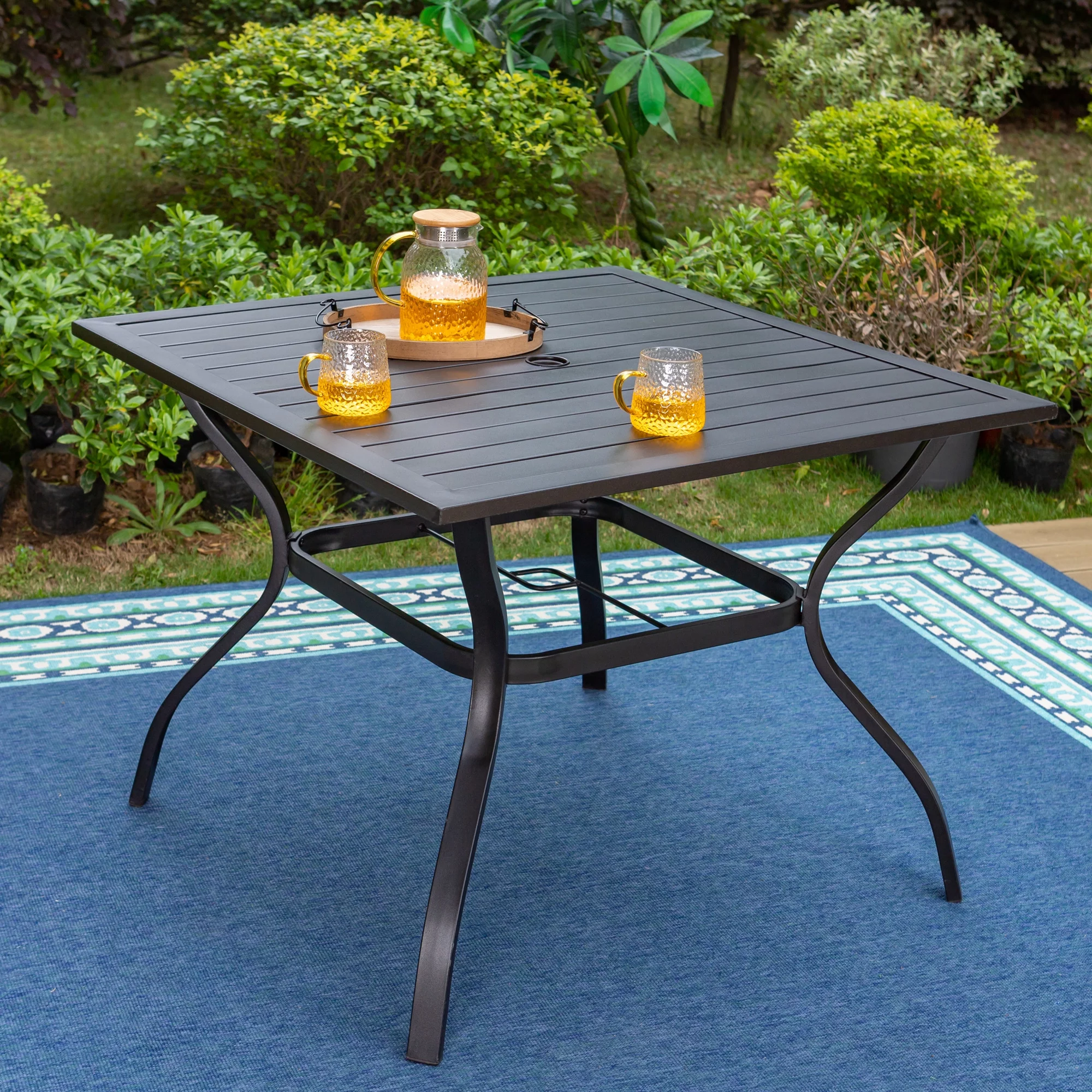 MF Studio 5 Pieces Outdoor Patio Dining Set Metal Furniture Set with Square Table and Swivel Padded Chairs for 4 person, Gray