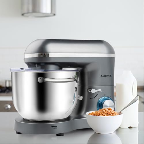 Aucma Stand Mixer,6.5-QT 660W 6-Speed Tilt-Head Food Mixer, Kitchen Electric Mixer with Dough Hook, Wire Whip & Beater (6.5QT, Black)