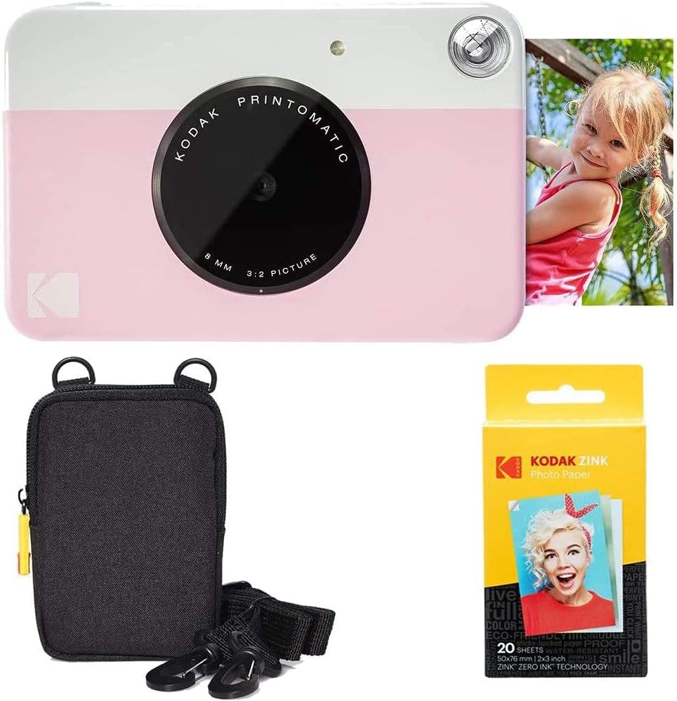 Kodak Printomatic Instant Camera (Green) Basic Bundle + Zink Paper (20 Sheets) + Deluxe Case