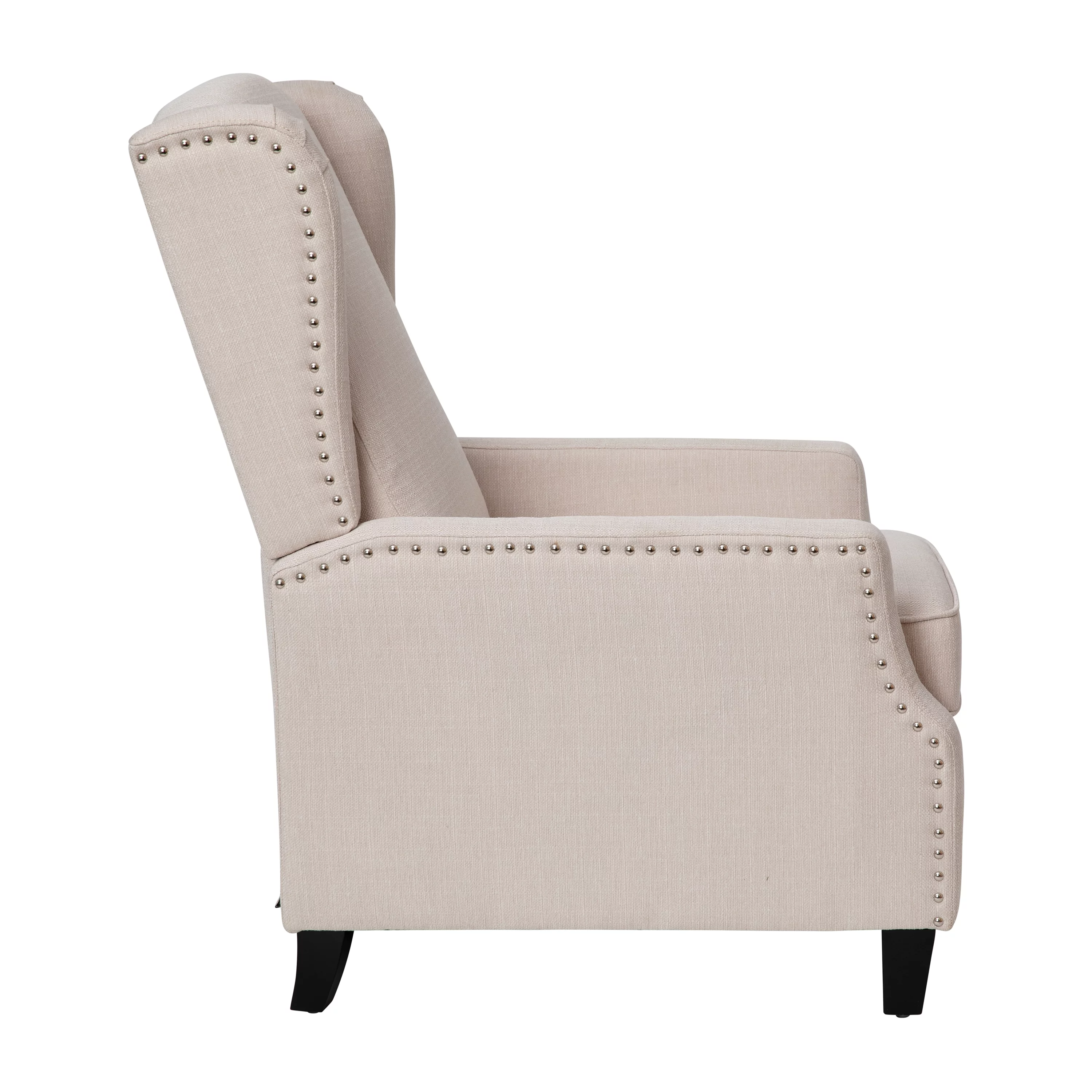 Merrick Lane Contemporary Pushback Recliner with Accent Nail Trim-Wingback Manual Recliner in Cream Fabric Upholstery