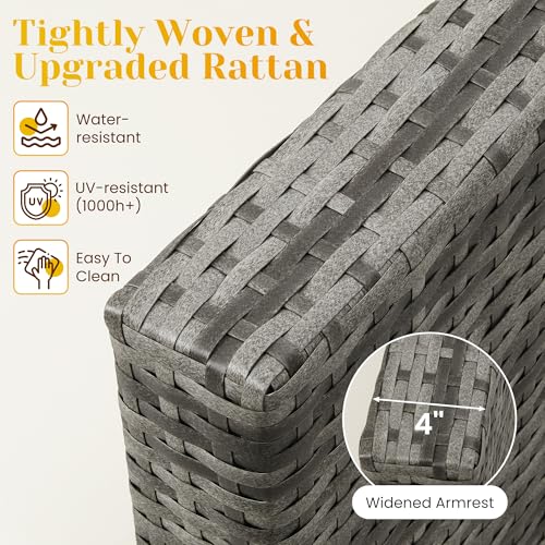 7 Pieces Outdoor Patio Furniture Sets with Glass Tea Table, PE Rattan Wicker Patio Conversation Set with Washable Cushions