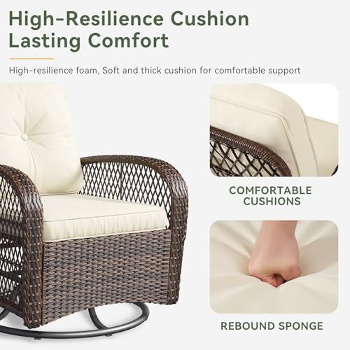 Aoxun 3 Pieces Patio Furniture Set, Patio Swivel Rocker Chairs Set of 2, Wicker Outdoor Bistro Set with Rocking Chair
