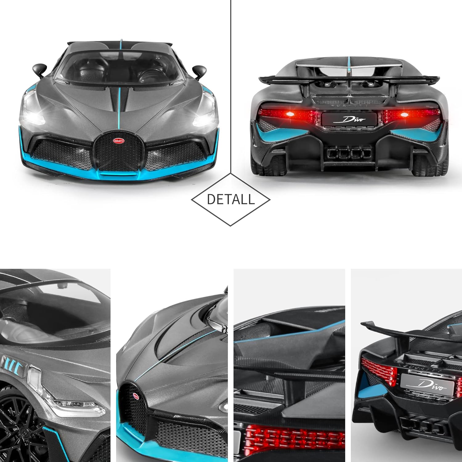MIEBELY Bugatti Remote Control Car – 1/12 Scale RC Car for Children and Adults – Realistic Bugatti Divo Car with Lights – Detachable Steering Ring