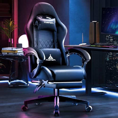 Gaming Chair,Ergonomic Massage Computer Office Desk Chair with Footrest,Pocket Spring Cushion
