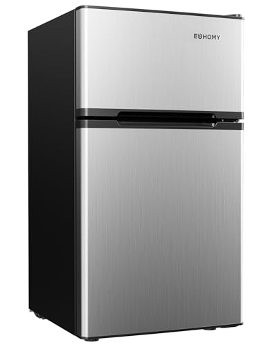 EUHOMY Mini Fridge with Freezer, 3.2 Cu.Ft Mini Refrigerator, Dorm Fridge with 2 Door For Bedroom/Apartment/Office-Food Storage Cooling Drink, Black