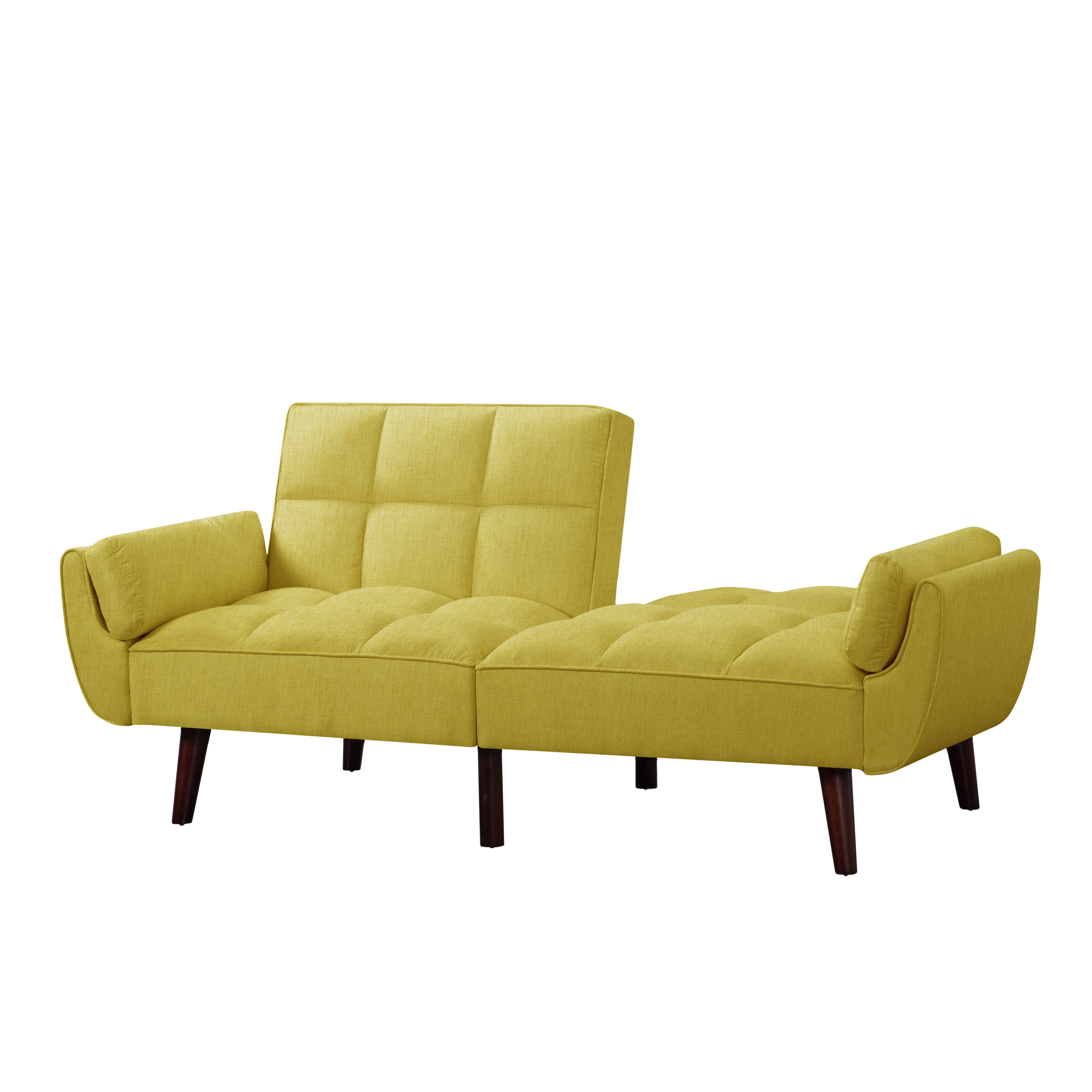 BSHTI 74.4 inch Foam Futon Sofa Bed,Converted Futon Sofa Sleeper with 2 Pillows for Livingroom(Yellow)
