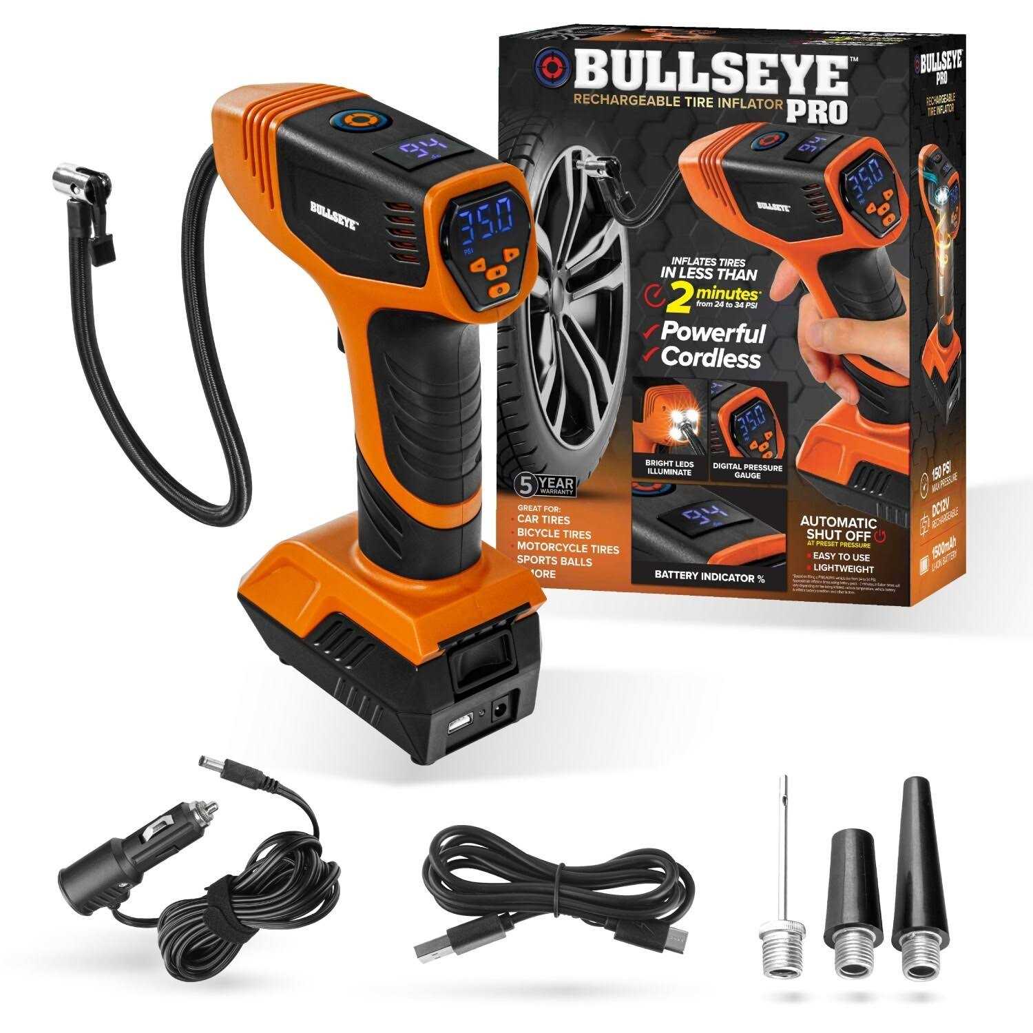 Bullseye Pro 12V 150-PSI Rechargeable Tire Inflator - Sports Supplies Online Store