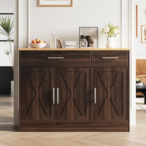 Vongrasig 43&rdquo; Sideboard Buffet Cabinet with Storage, Farmhouse Coffee Bar with Drawers and Shelves, Wood Buffet Table for Kitchen, Dining Room