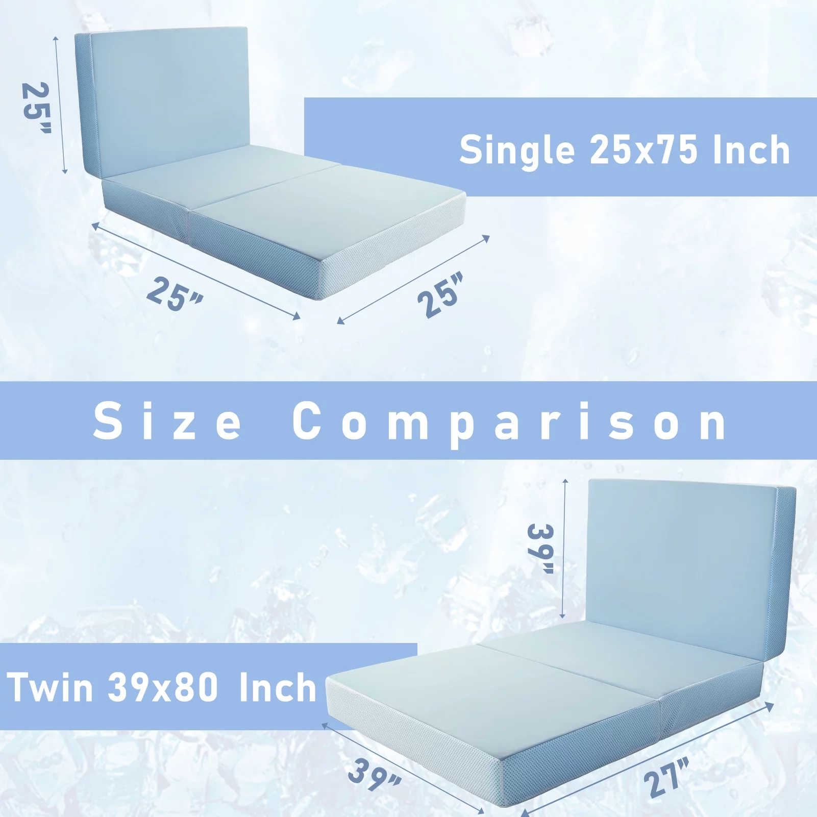 BYBYME 6 inch Folding Mattress, Cooling Memory Form Portable Trifold Mattress with Washable Cover and Non-Slip Bottom