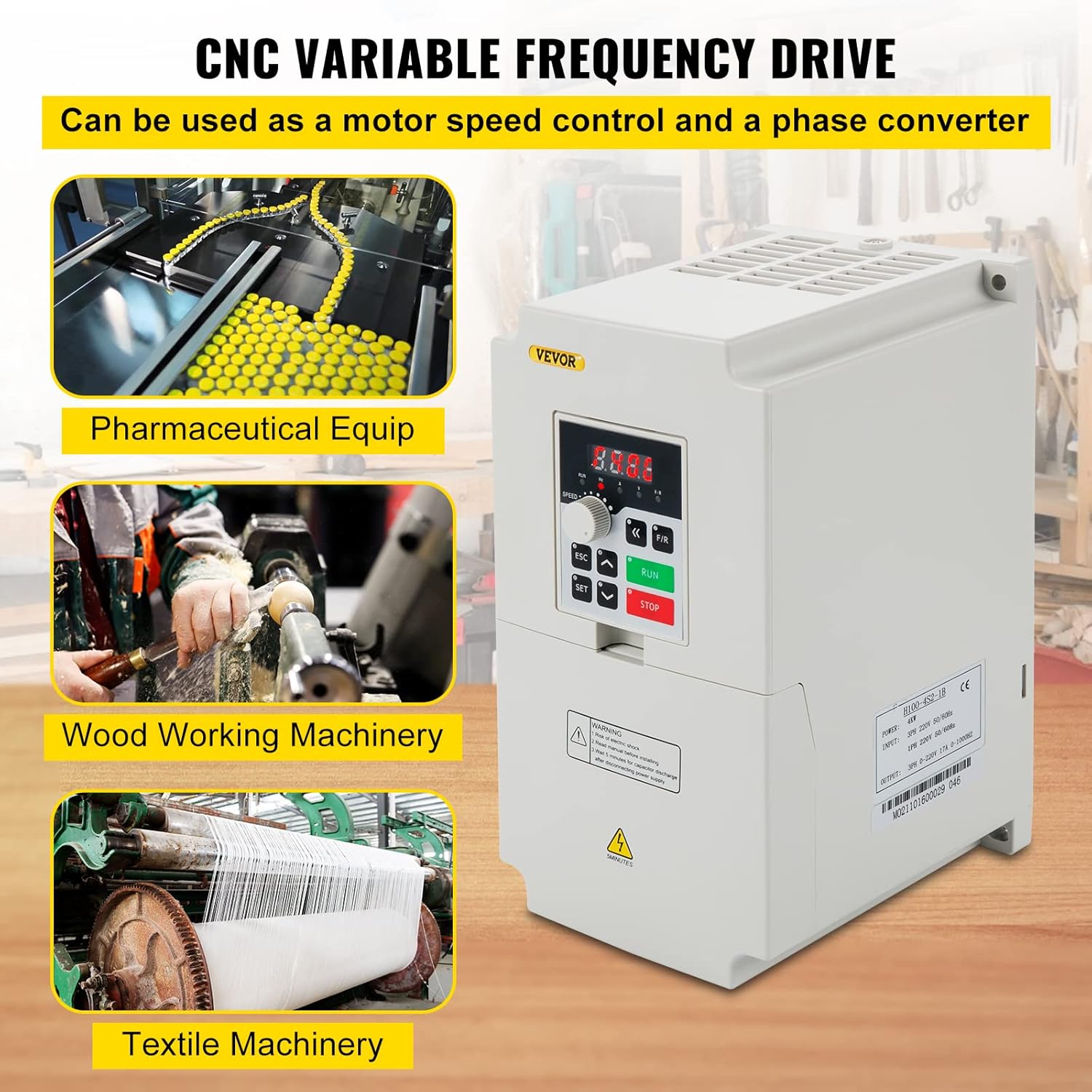 VEVOR VFD 4KW 220V 5.5HP, 1 or 3 Phase Input, 3 Phase Output Variable Frequency Drive