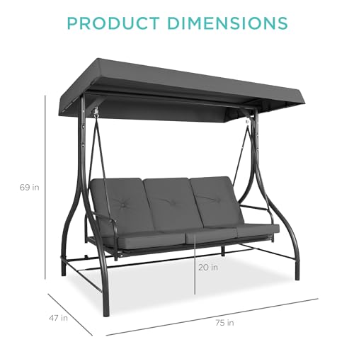 Best Choice Products 3-Seat Outdoor Large Converting Canopy Swing Glider, Patio Hammock Lounge Chair for Porch, Backyard w/Flatbed, Adjustable Shade
