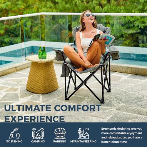 KingCamp Oversized Camping Folding Chair, Heavy Duty 450 LBS with Lumbar Support, Padded Outdoor Chair with Cup Holder