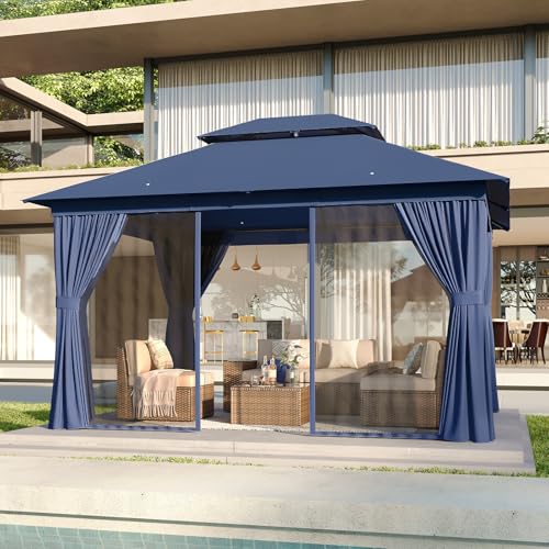 Aoxun 10'x12' Outdoor Patio Gazebo, Heavy Duty Party Tent with Wind-Resistant Ropes